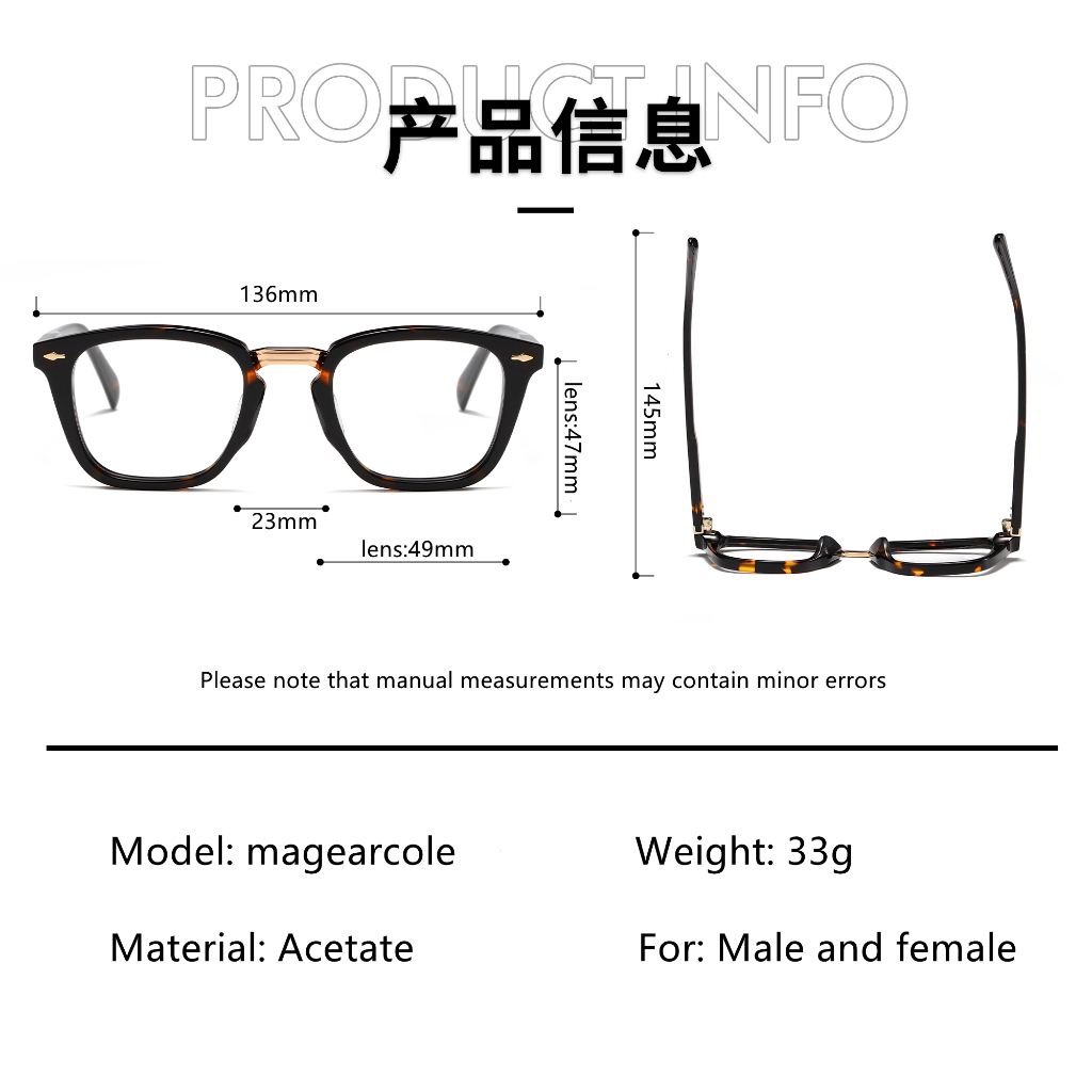 Mắt Kính Gọng Vuông Bằng Sợi acetate Thời Trang retro Mỹ Cho Nam Và Nữ