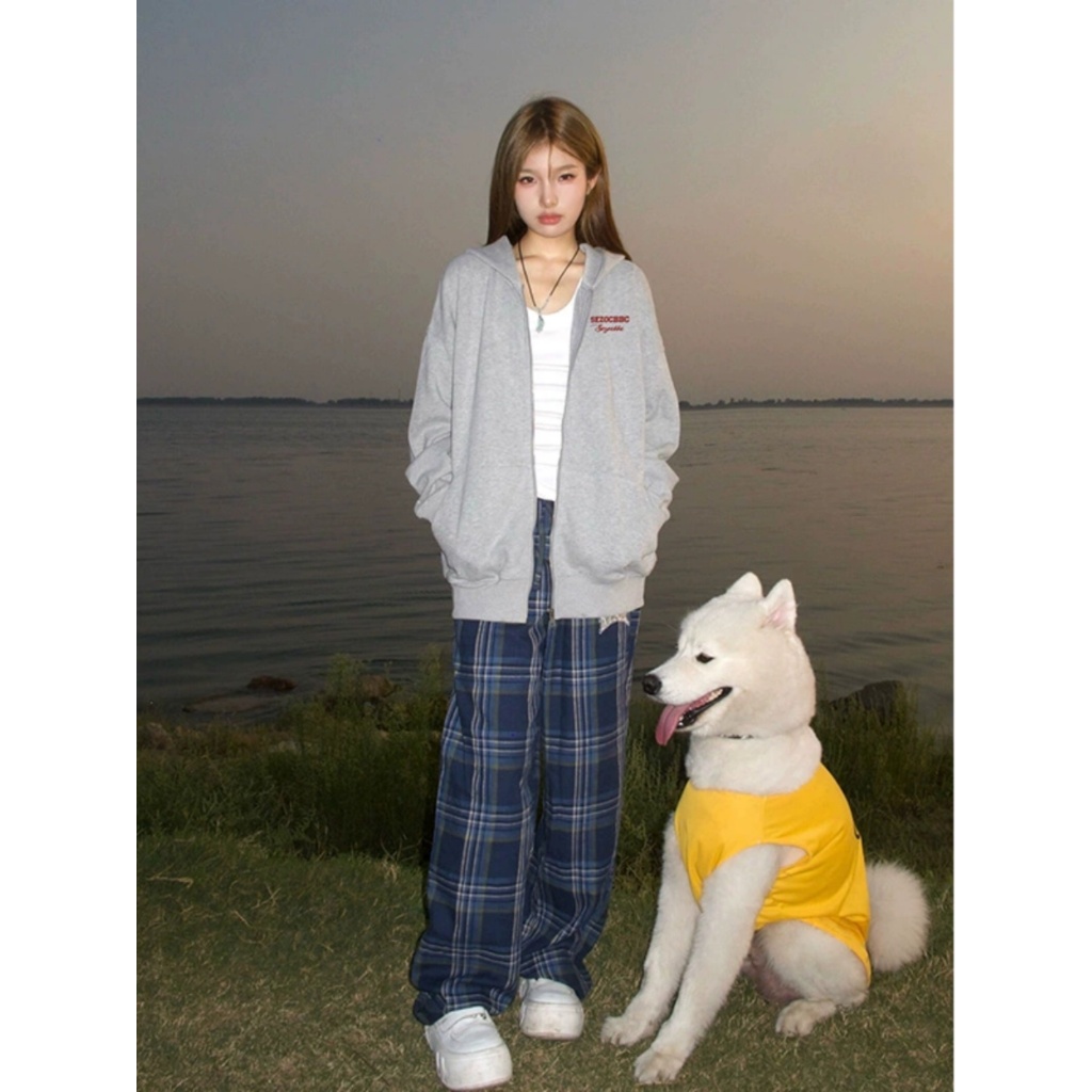 SELVZE Áo Khoác hoodie Tay Dài Dáng Rộng Vải cotton In Họa Tiết Kiểu retro Mỹ Cá Tính Cho Nam Và Nữ