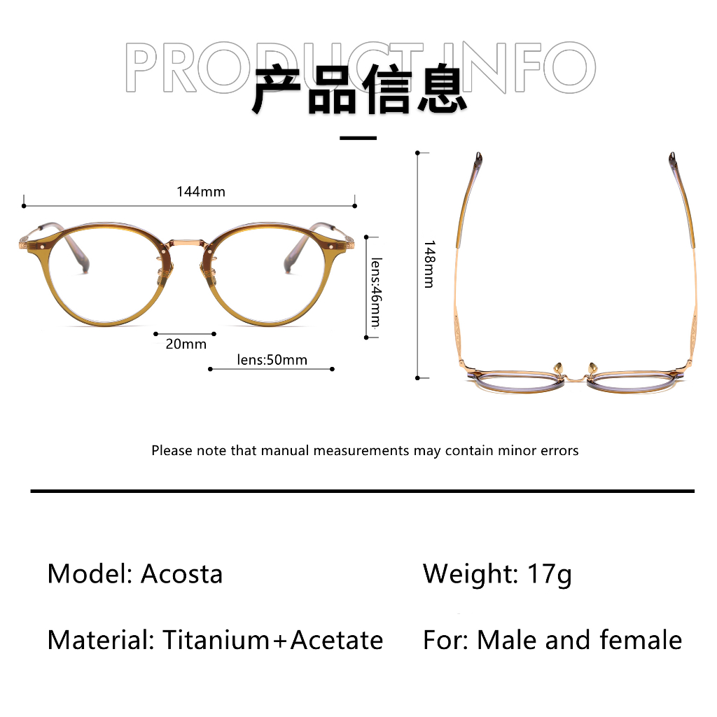 Mắt Kính Gọng Tròn Bằng Titan Và Sợi acetate Phong Cách retro Nhật Bản Phù Hợp Với Nam Và Nữ acosta