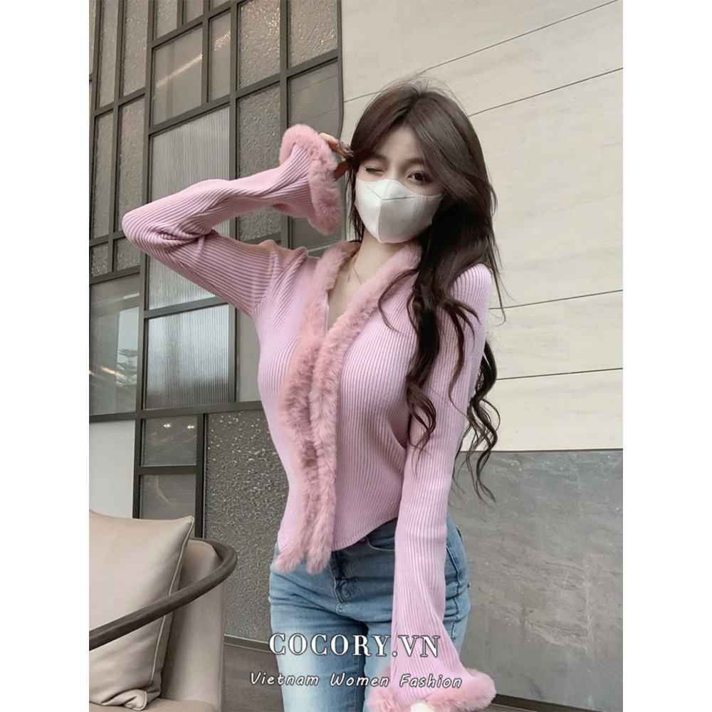 Cocory vn Áo cardigan Dệt Kim Tay Dài Dáng Ôm Phong Cách Hàn Quốc Thời Trang Cho Nữ y2k