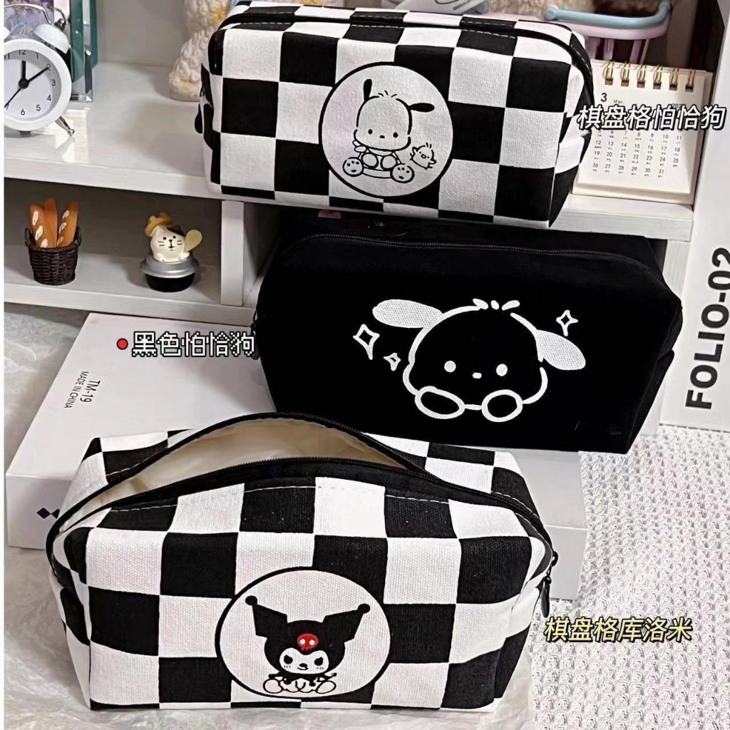 Hộp bút Túi Đựng Bút Bằng Vải Canvas Màu Đen In Hình Chú Cún Đáng Yêu