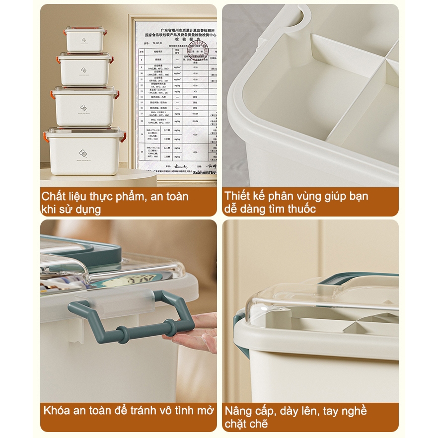 Hộp đựng thuốc gia đình TAIPULING 2 tầng phân loại các loại thuốc/ có tay cầm và khoá chắc chắn/ chất liệu pp siêu bền