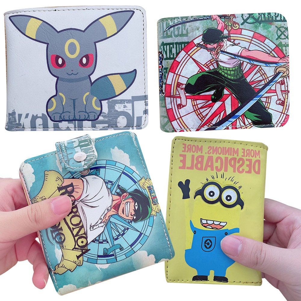Ví Da pu mini Đa Năng In Họa Tiết pokemon minions one piece Rronoa zoro Cho Bé Trai