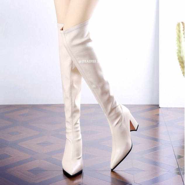 Giày Bốt Cao Gót Mũi Nhọn Dài Qua Gối Thời Trang