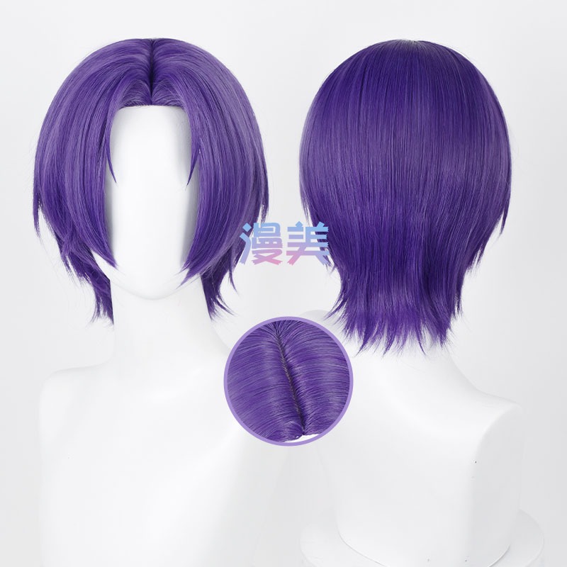 Manmei BLUE LOCK Reo Mikage Cosplay Wig 30cm Short and Updos Purple Heat Resistant Wigs Cosplay Hair