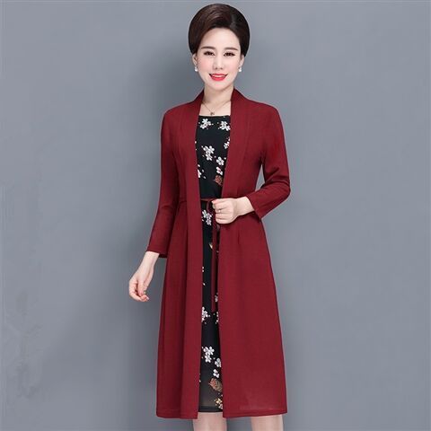 Đầm Tay Dài Giả Hai Lớp plus size Thời Trang Xuân Thu Cho Phụ Nữ Trung Niên