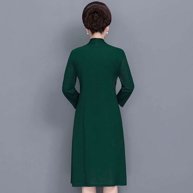 Đầm Tay Dài Giả Hai Lớp plus size Thời Trang Xuân Thu Cho Phụ Nữ Trung Niên