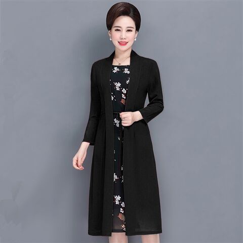 Đầm Tay Dài Giả Hai Lớp plus size Thời Trang Xuân Thu Cho Phụ Nữ Trung Niên