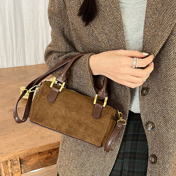 Thời Trang Túi Xách Da Lộn Hình Trụ Phong Cách retro Cho Nữ