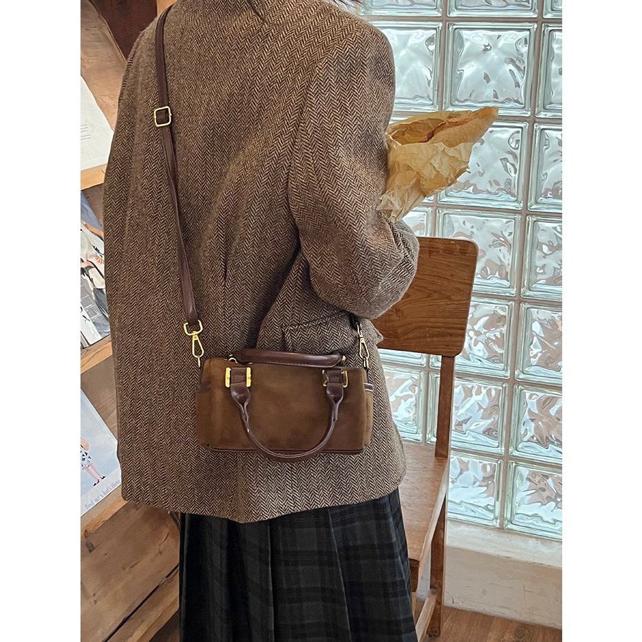 Thời Trang Túi Xách Da Lộn Hình Trụ Phong Cách retro Cho Nữ