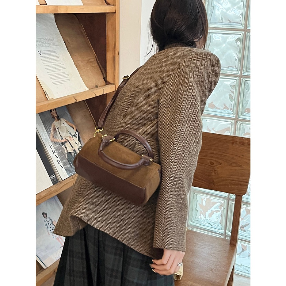 Thời Trang Túi Xách Da Lộn Hình Trụ Phong Cách retro Cho Nữ