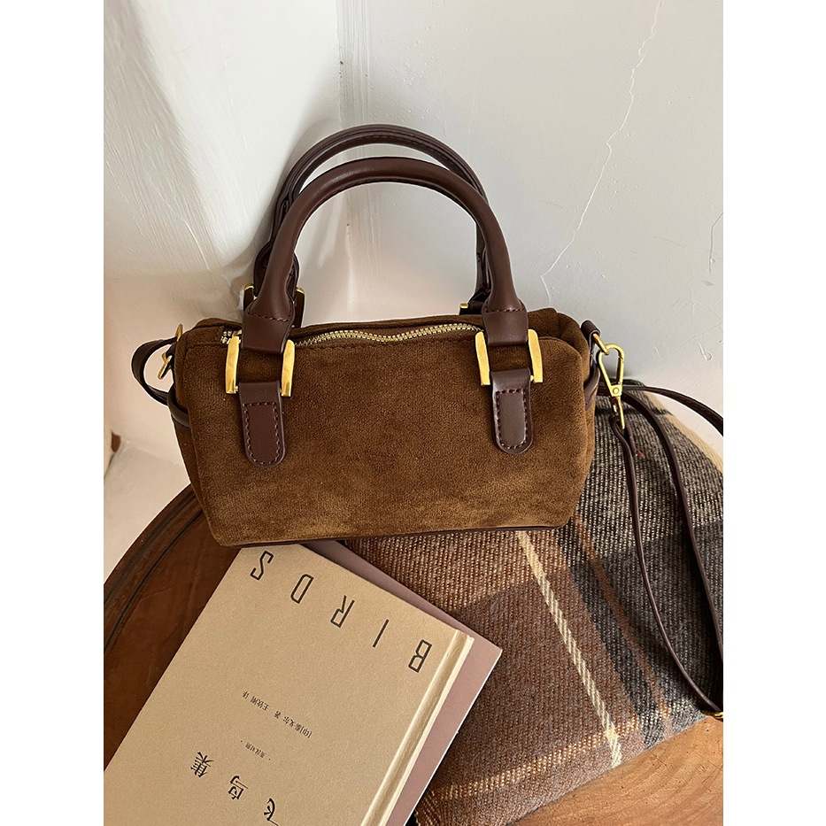 Thời Trang Túi Xách Da Lộn Hình Trụ Phong Cách retro Cho Nữ