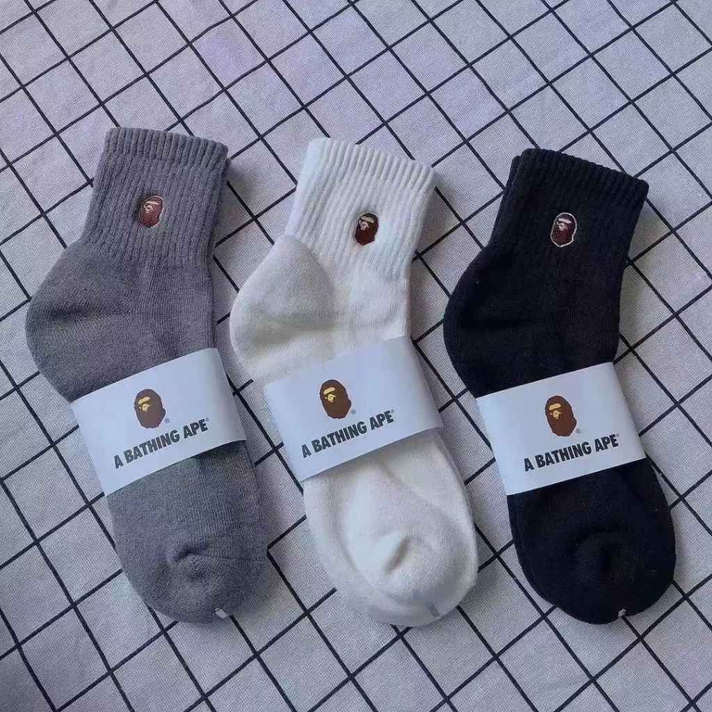 Bape Tất Thể Thao Dài Trung Bình Thêu Họa Tiết Thời Trang Bốn Mùa Cho Nam Nữ