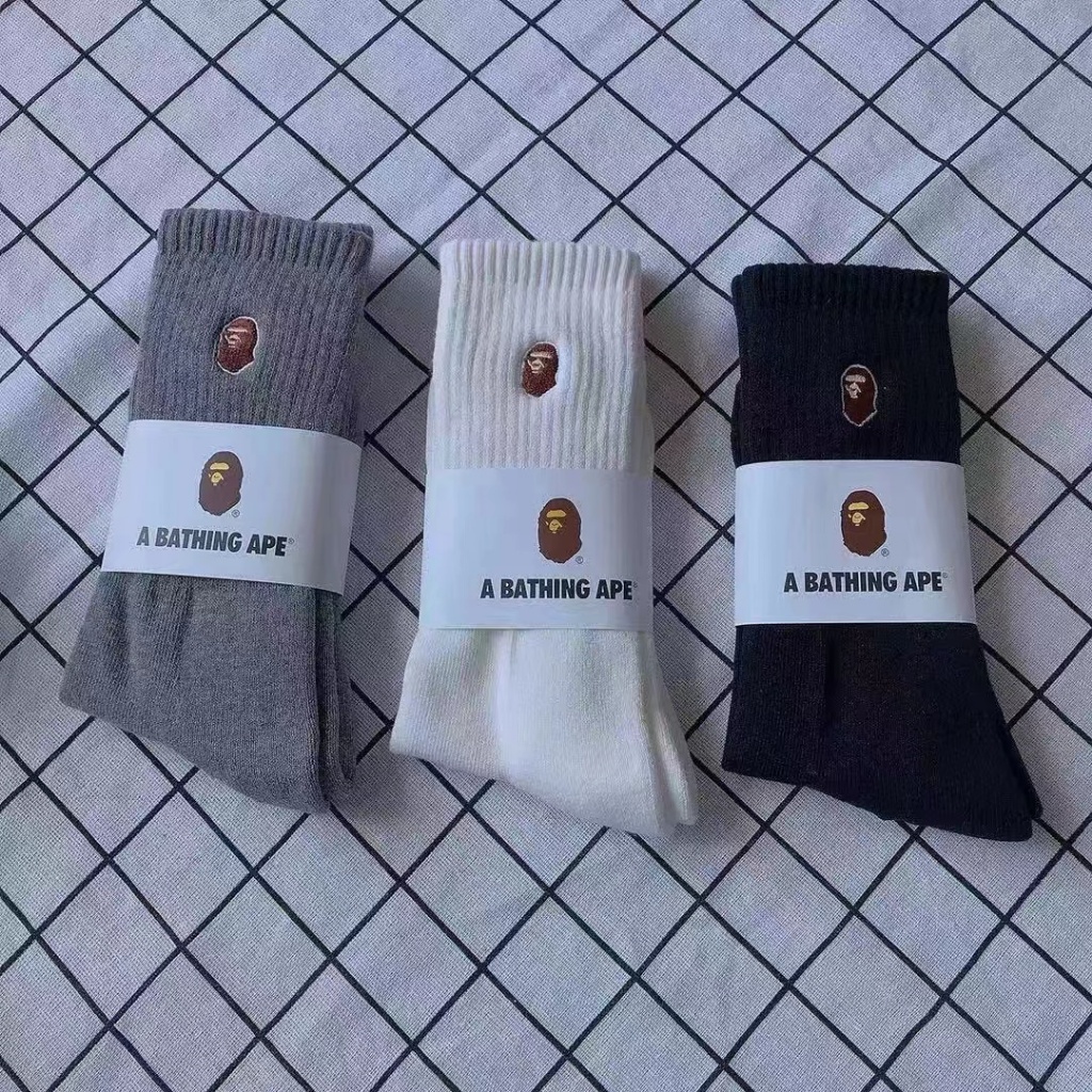 Bape Tất Thể Thao Dài Trung Bình Thêu Họa Tiết Thời Trang Bốn Mùa Cho Nam Nữ