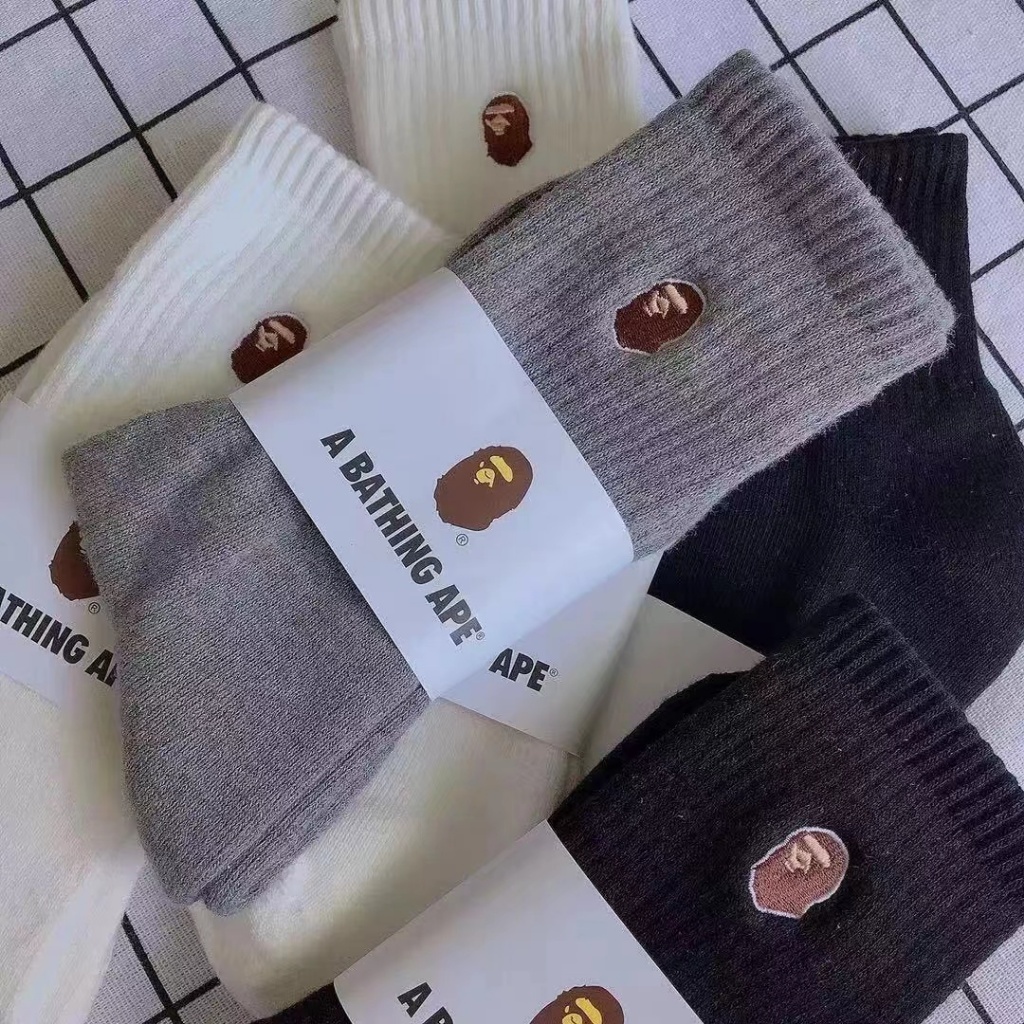 Bape Tất Thể Thao Dài Trung Bình Thêu Họa Tiết Thời Trang Bốn Mùa Cho Nam Nữ