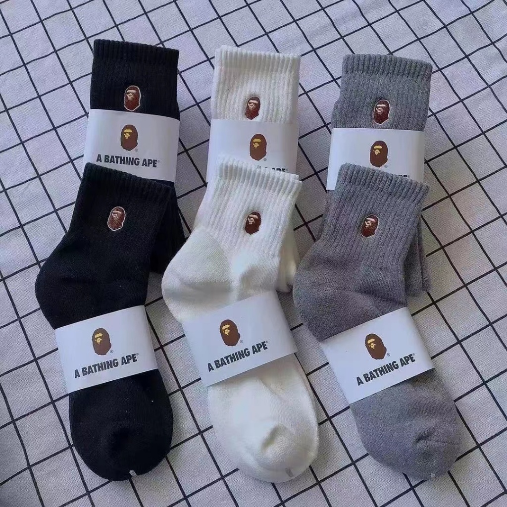 Bape Tất Thể Thao Dài Trung Bình Thêu Họa Tiết Thời Trang Bốn Mùa Cho Nam Nữ