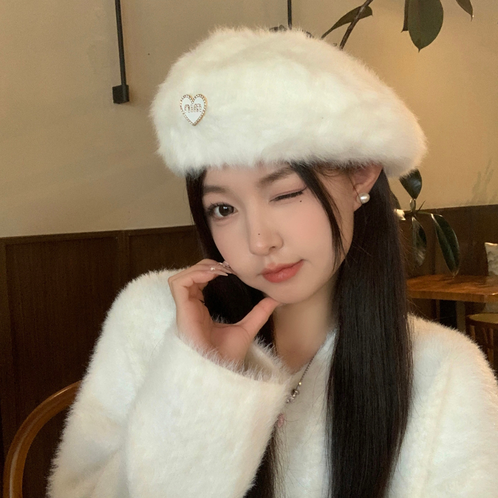 Mũ beret Lông Thỏ Phong Cách Hàn Quốc Thời Trang Thu Đông Cho Nữ