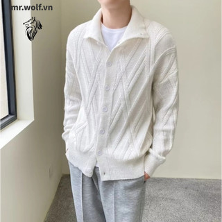 Áo khoác cardigan dệt kim tay dài cổ đứng dáng rộng màu trơn phong cách Hàn Quốc đơn giản thời trang cho nam khí chất trẻ trung áo len cardigan nam