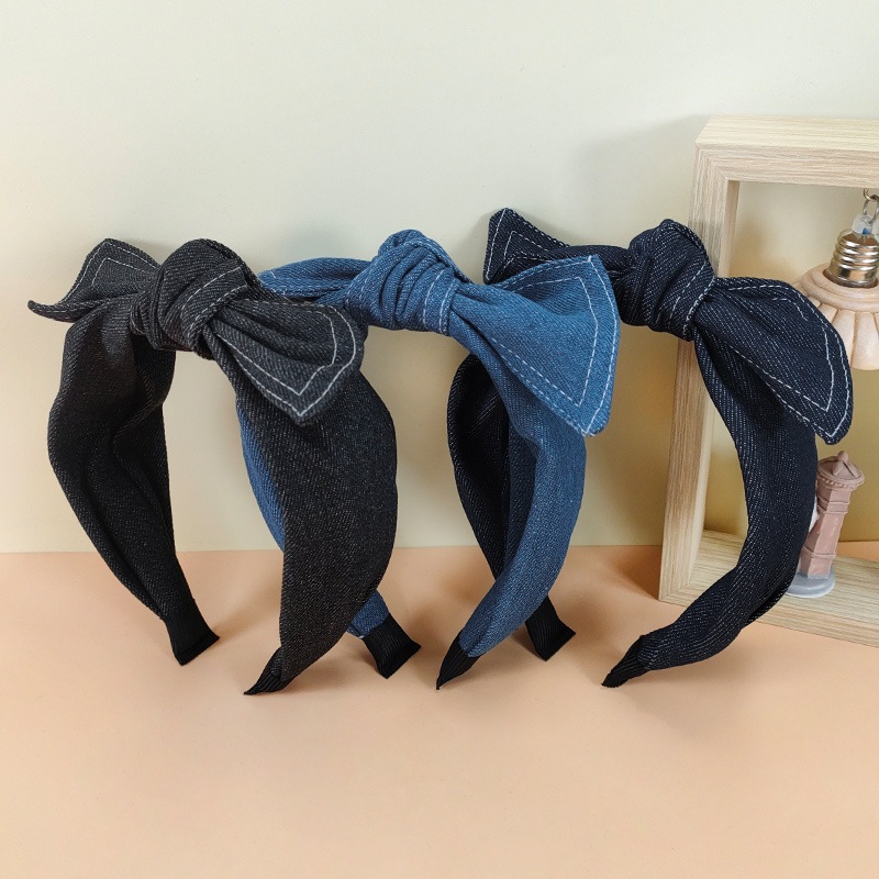 Băng Đô Vải Denim Thắt Nơ Bản Rộng Phong Cách Cổ Điển Đơn Giản Phù Hợp Cho Đám Cưới / Kỳ Nghỉ