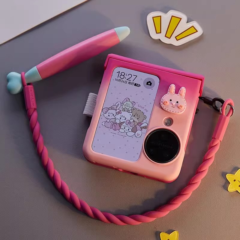 Ốp điện thoại nắp gập siêu dễ thương kèm bút stylus và dây buộc. cho samsung z flip 5 zflip5 oppo find n2 flip / oppo find n3 flip