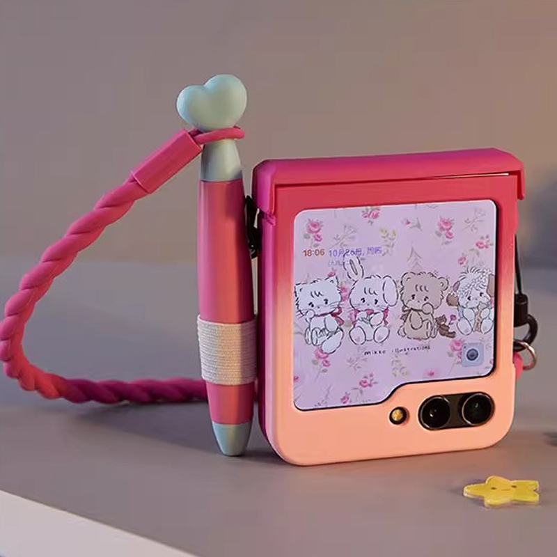 Ốp điện thoại nắp gập siêu dễ thương kèm bút stylus và dây buộc. cho samsung z flip 5 zflip5 oppo find n2 flip / oppo find n3 flip