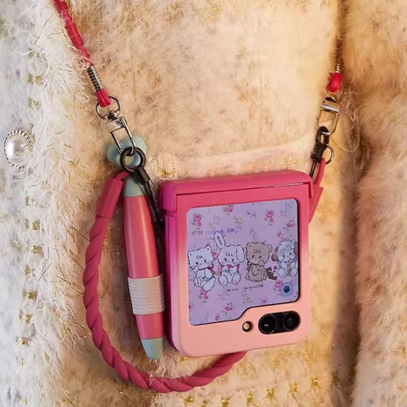 Ốp điện thoại nắp gập siêu dễ thương kèm bút stylus và dây buộc. cho samsung z flip 5 zflip5 oppo find n2 flip / oppo find n3 flip