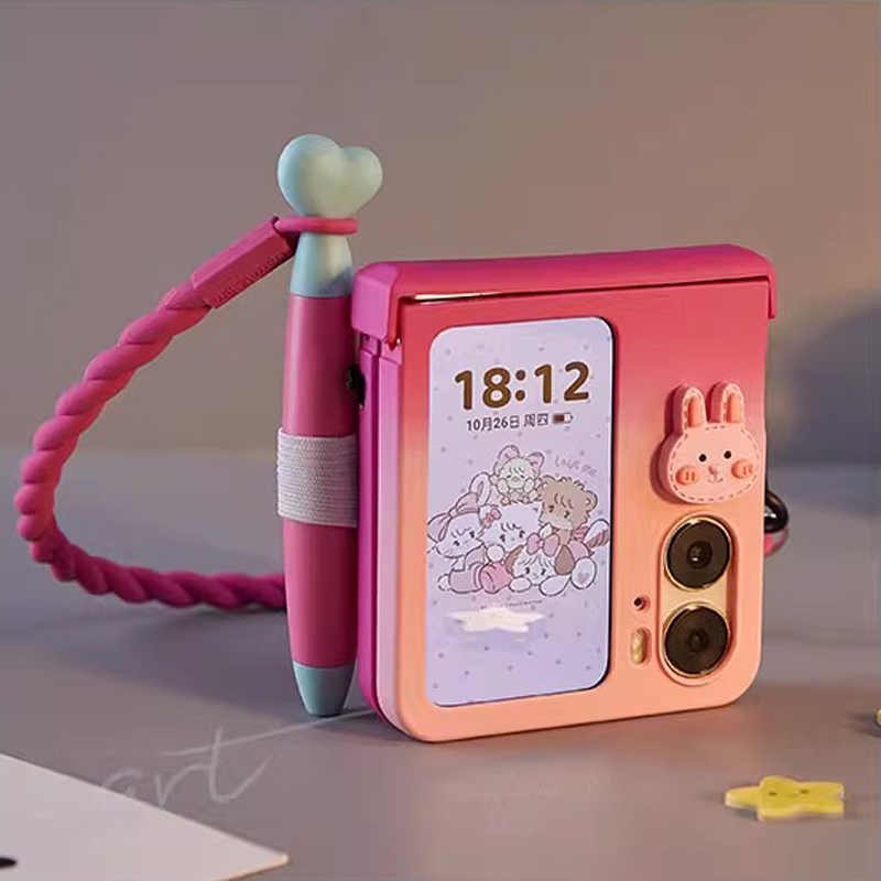 Ốp điện thoại nắp gập siêu dễ thương kèm bút stylus và dây buộc. cho samsung z flip 5 zflip5 oppo find n2 flip / oppo find n3 flip