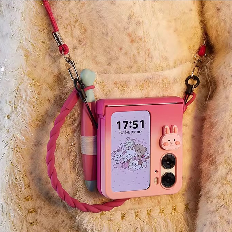 Ốp điện thoại nắp gập siêu dễ thương kèm bút stylus và dây buộc. cho samsung z flip 5 zflip5 oppo find n2 flip / oppo find n3 flip