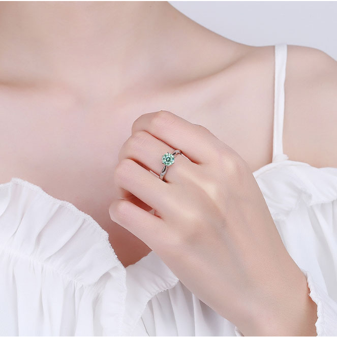 Nhẫn Mạ Bạc 925 Đính Đá Xanh Lá Nhạt Thời Trang Cho Nữ