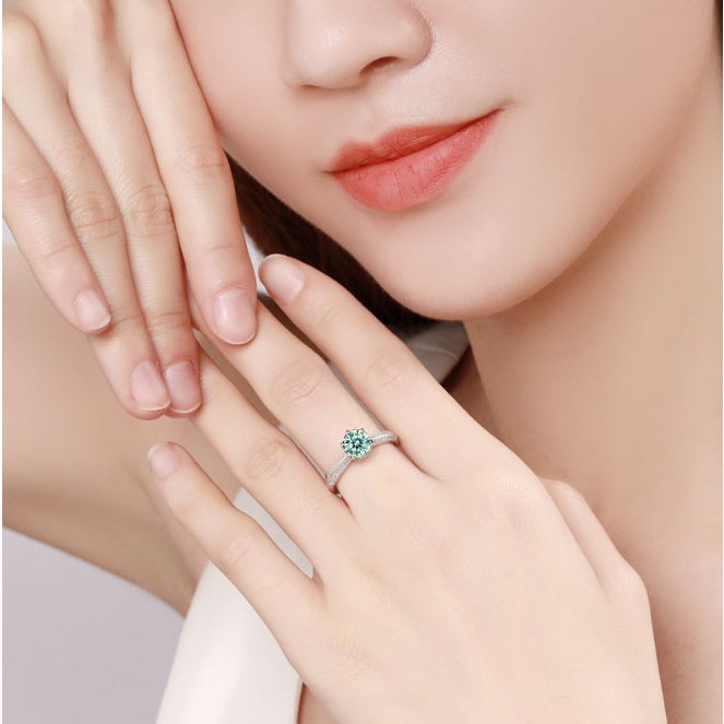 Nhẫn Mạ Bạc 925 Đính Đá Xanh Lá Nhạt Thời Trang Cho Nữ