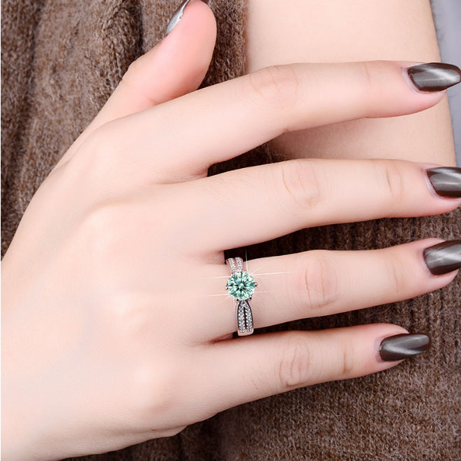 Nhẫn Mạ Bạc 925 Đính Đá Xanh Lá Nhạt Thời Trang Cho Nữ