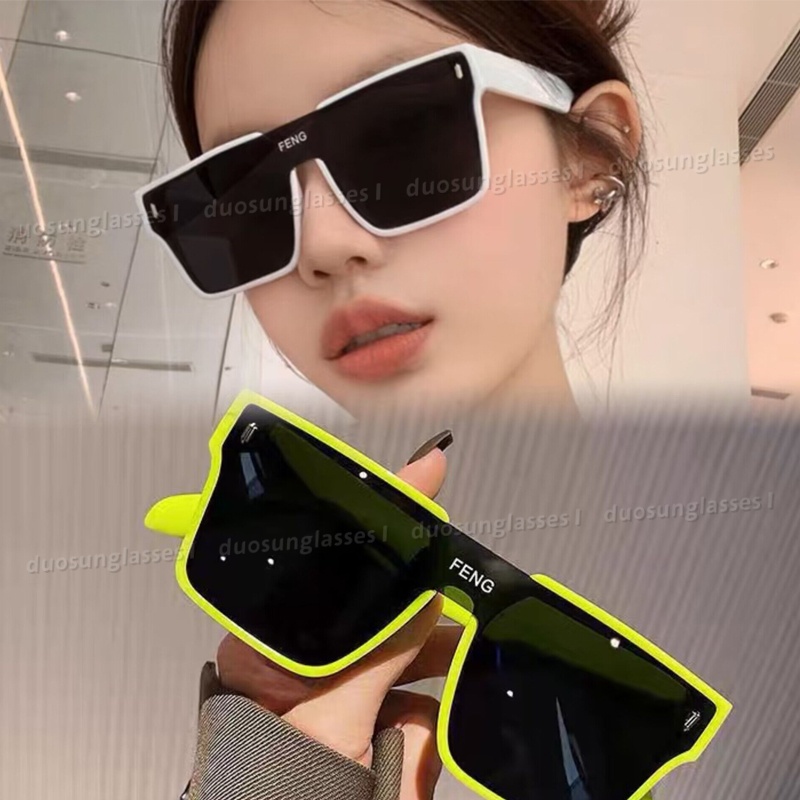 Kính Mát Một Mảnh Gọng Vuông Lớn Chống Tia UV Màu Vàng / Xanh Lá Họa Tiết Chữ Thời Trang Cho Nam Và Nữ