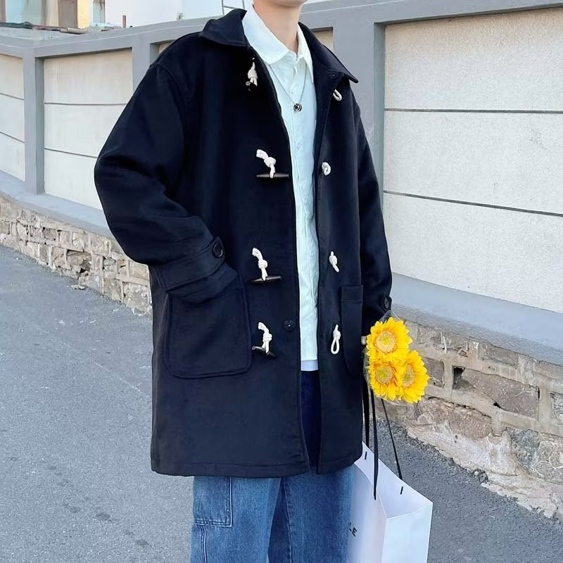 Áo Khoác Len Dài Dáng Rộng Có Khóa Cài Phong Cách Nhật Bản Thời Trang Mùa Đông 2023 Cho Nam