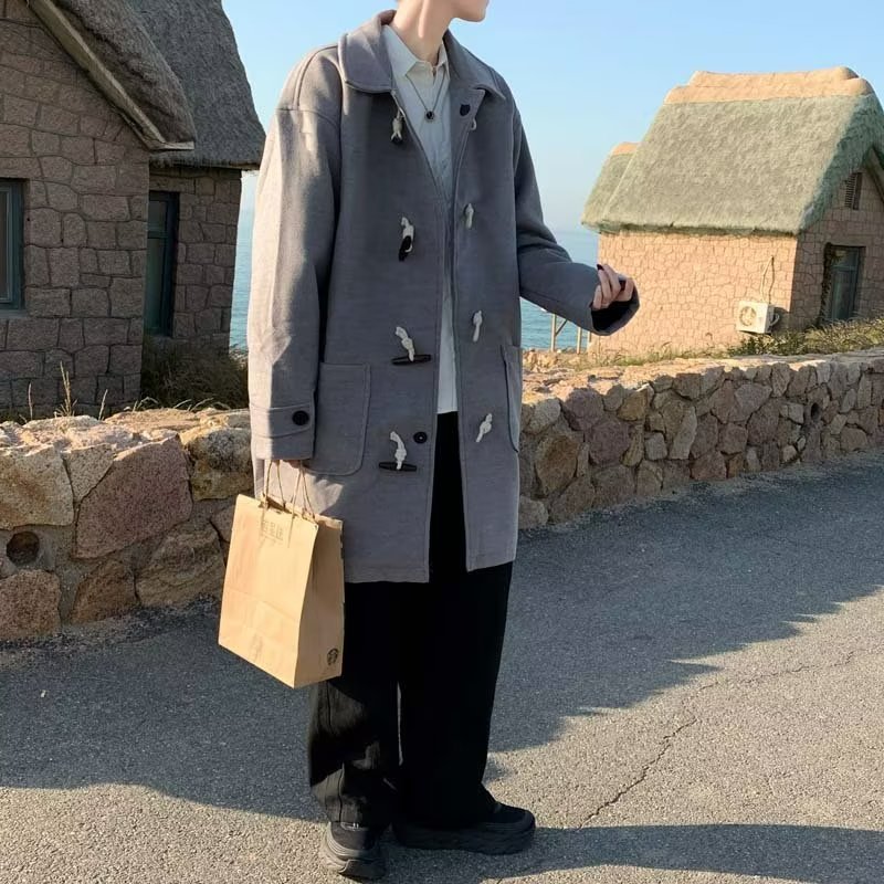 Áo Khoác Len Dài Dáng Rộng Có Khóa Cài Phong Cách Nhật Bản Thời Trang Mùa Đông 2023 Cho Nam