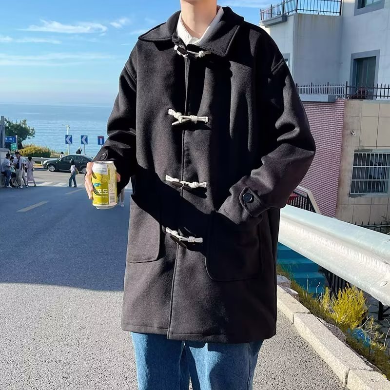 Áo Khoác Len Dài Dáng Rộng Có Khóa Cài Phong Cách Nhật Bản Thời Trang Mùa Đông 2023 Cho Nam