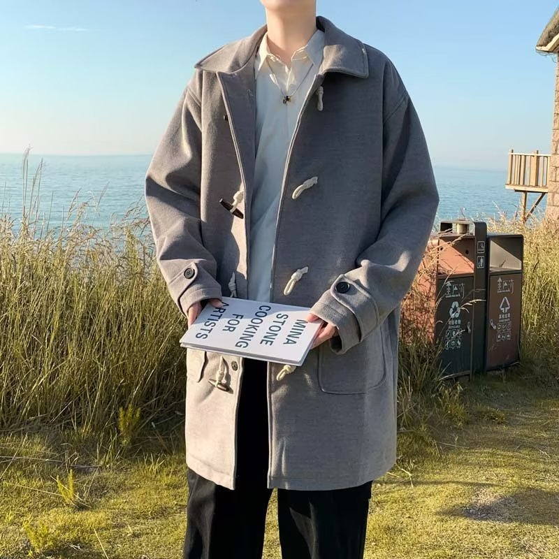 Áo Khoác Len Dài Dáng Rộng Có Khóa Cài Phong Cách Nhật Bản Thời Trang Mùa Đông 2023 Cho Nam