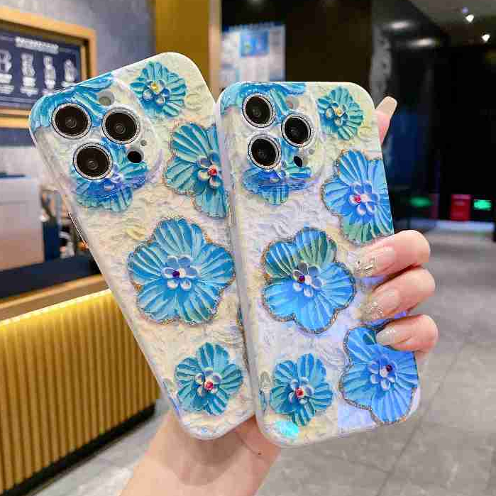 Ốp Điện Thoại imd Màu blue ray In Họa Tiết Hoa Cho iphone 15Pro max 11 12 13 14pro max