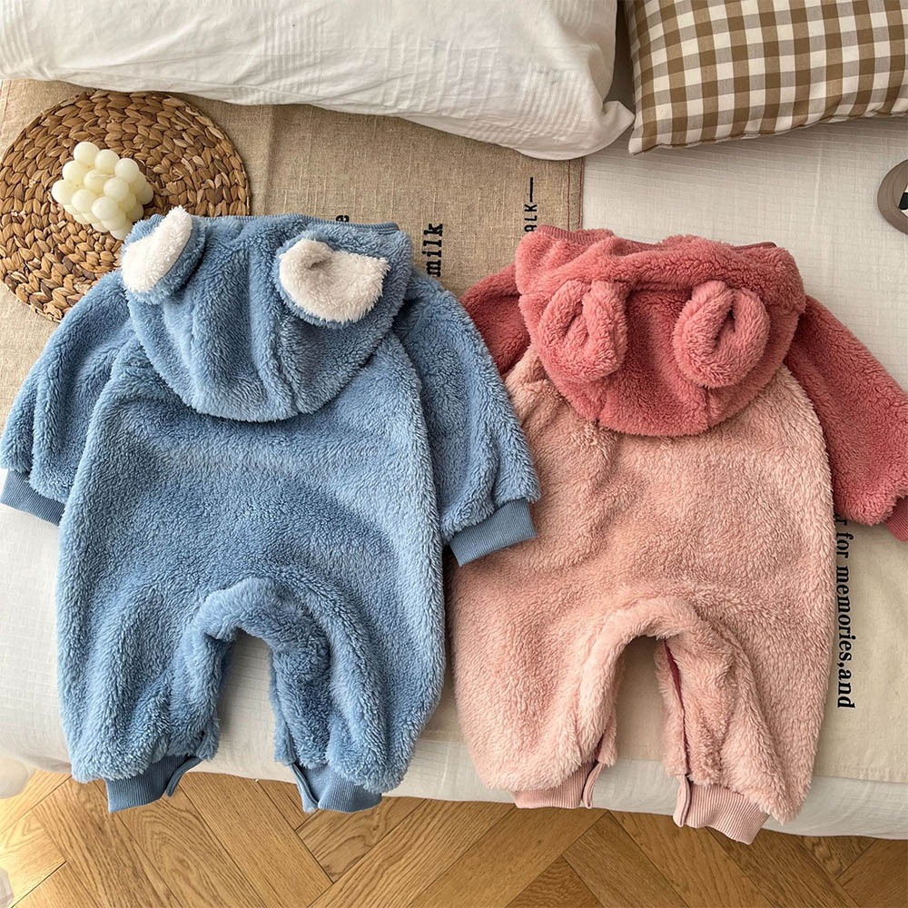 Áo Liền Quần Có Nón Bằng Vải Nỉ Dày Giữ Ấm Mùa Đông In Họa Tiết Giáng Sinh Dành Cho Trẻ Sơ Sinh