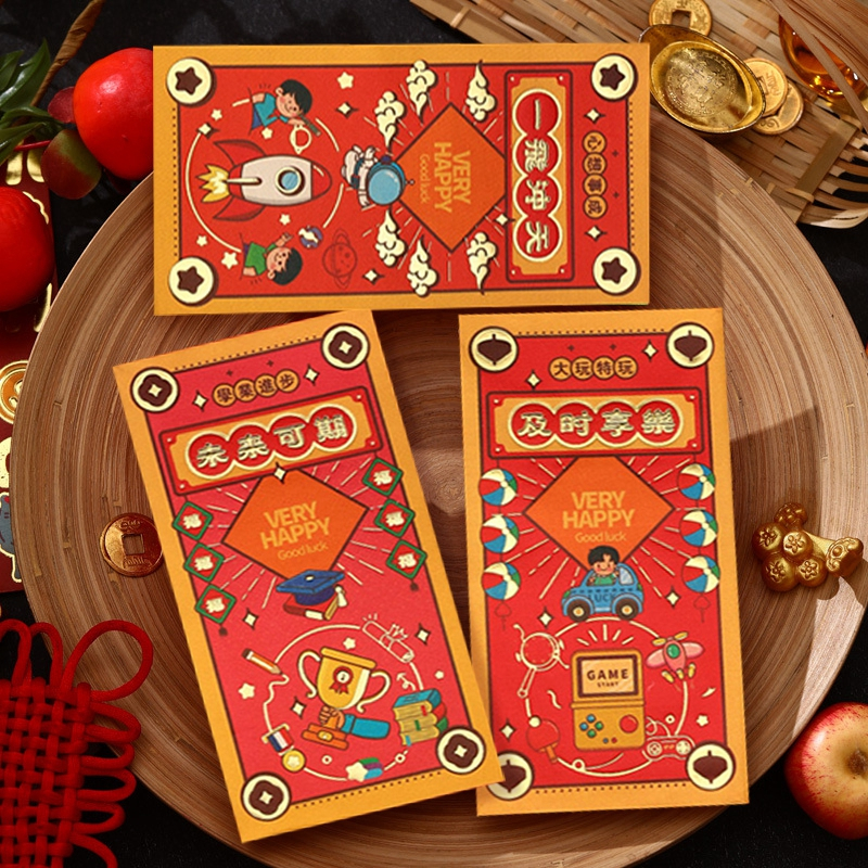 Set 6 Bao Lì Xì Năm Mới 2024 Màu Đỏ Dành Cho Trẻ Em