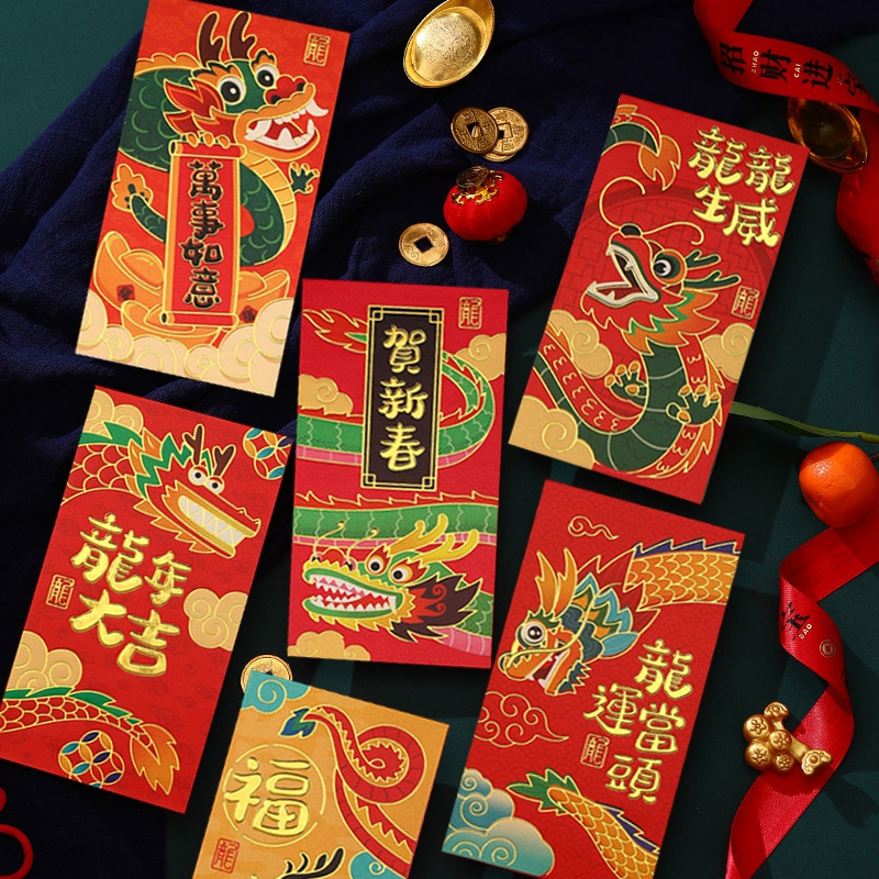 Set 6 Bao Lì Xì Năm Mới 2024 Màu Đỏ Dành Cho Trẻ Em