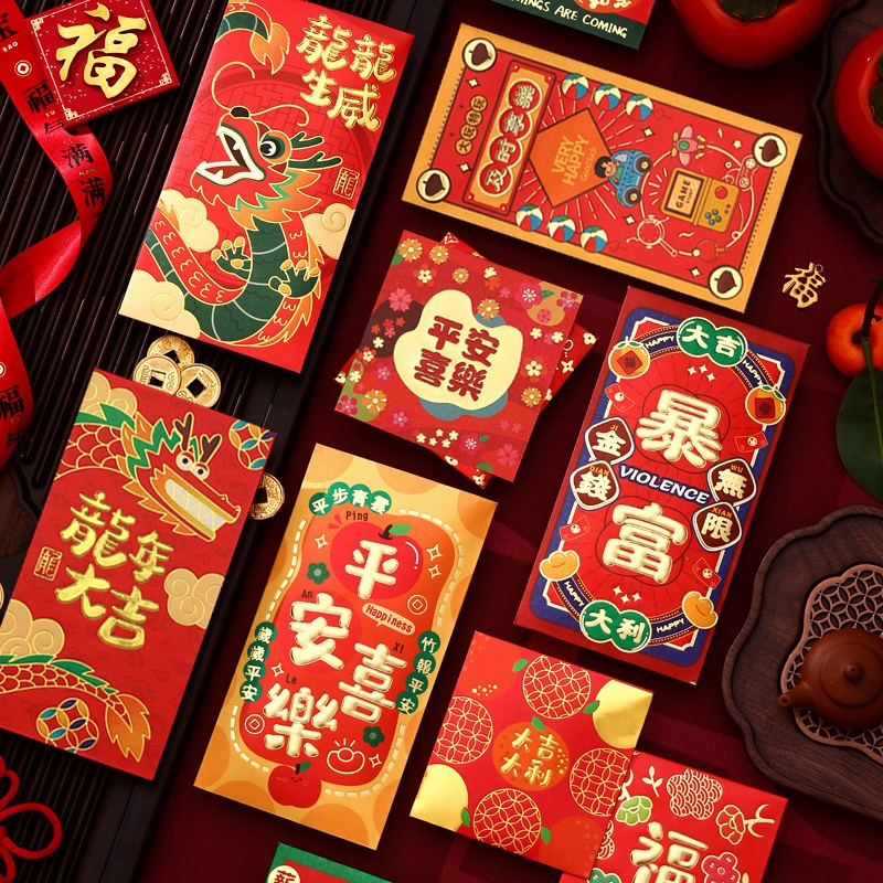 Set 6 Bao Lì Xì Năm Mới 2024 Màu Đỏ Dành Cho Trẻ Em