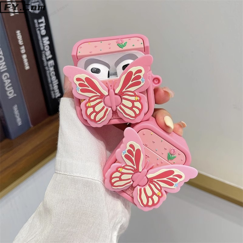 Vỏ Bảo Vệ Hộp Sạc Tai Nghe airpods pro 2 1 2 3 bluetooth Không Dây Chất Liệu Silicon Mềm Chống Sốc Hình Bướm 3d Sáng Tạo Ốp