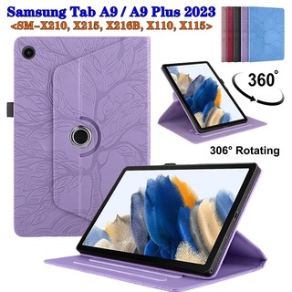 Dành cho samsung galaxy tab a9 8.7 "2023 a9 plus a9 + 11.0" sm-x210 sm-x215 sm-x216b sm-x110 sm-x115 360° đế xoay vỏ cây dập nổi 3d thời trang vỏ bọc da pu lật gấp