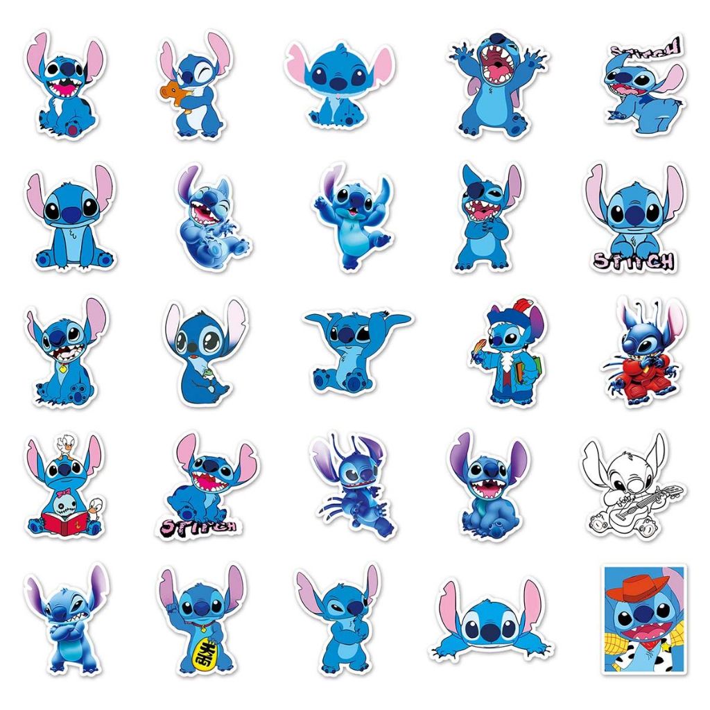 Bộ 50 Miếng Dán Trang Trí Xe Hơi Chống Thấm Nước Hình Stitch Vui Nhộn