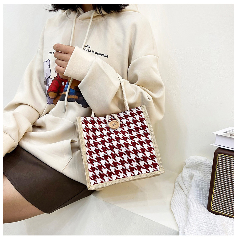 Moweikaidi Túi Xách Vải Lanh Kẻ Sọc Đơn Giản Dễ Thương Phong Cách Hàn Quốc Cho Nữ