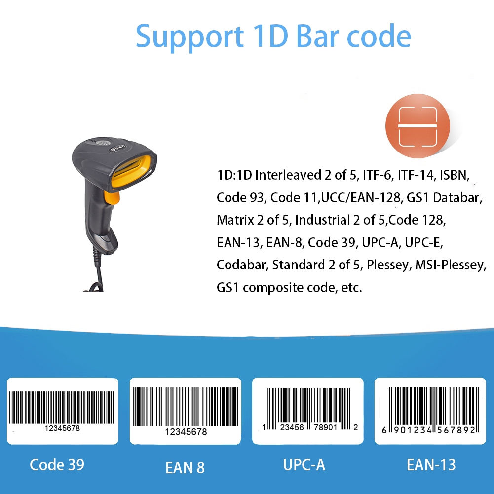 Máy Quét Mã Vạch Cầm Tay 1d Có Dây usb Và Mã Vạch 1d 2d qr