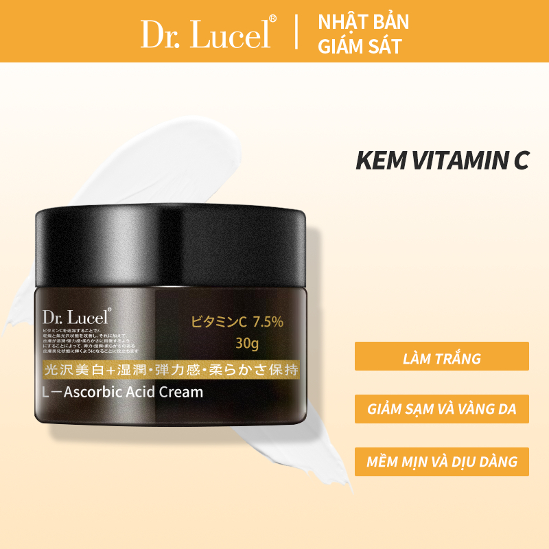 Nhật Bản Dr.Lucel L-Ascorbic Acid Vitamin C Cream Làm trắng và mờ vết thâm hiệu quả Dưỡng Trắng Da Ngừa Mụn Cải thiện làn da xỉn màu 30g