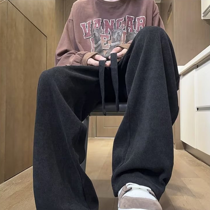 ♞Aff LIGA♞ Quần Dài Dáng Rộng Màu Sắc Đơn Giản Phong Cách hip hop Mỹ Thời Trang Mùa Thu 2023