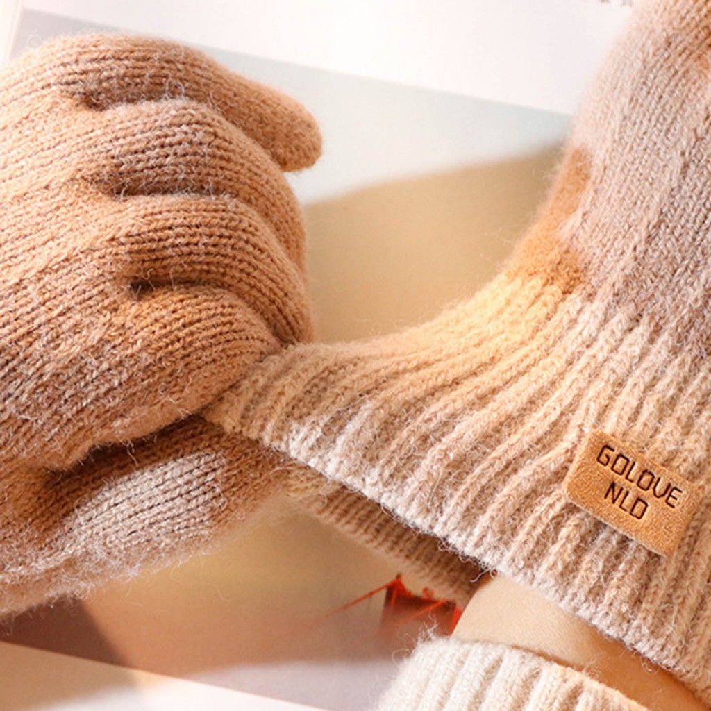 Găng Tay Chống Gió Dày Dặn Màu Trơn Có Thể Chạm Màn Hình Cảm Ứng