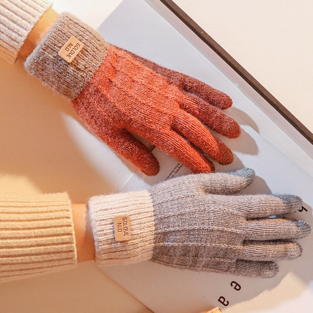 Găng Tay Chống Gió Dày Dặn Màu Trơn Có Thể Chạm Màn Hình Cảm Ứng